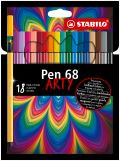 STABILO Pen 68 ARTY Fibre Tip Pen - Wallet of 18 - Assorted Colours